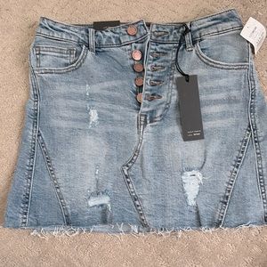 Jean button fly mini skirt